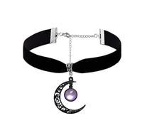 NIQIPOK Collier ras du cou en velours noir pour femme avec pendentif en forme de lune gothique en cristal vintage camée ras du cou gothique bijoux d'Halloween sorcière accessoires de costume, One Size