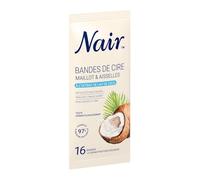 NIR - Bandes de Cire Froide Douceur Lait de Coco, Épilation Maillot et Aisselles Peau Sensible (16 Bandes) - Le lot de 3