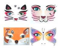 Nirbffo Lot de 4 autocollants pour le visage de chat, papillon, lapin, renard, papillon, ailes d'étoiles, fée flash, fleurs, corps, décoration, visage temporaire, tatouages, autocollants de fête pour