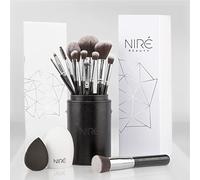 Niré Beauty Kit Artiste 15pcs : Kit De Pinceaux De Maquillage Professionnel Et Leur Étuis De Rangement. Inclus : éponge de maquillage Et Brosse Nettoyante