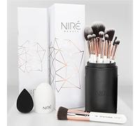 Niré Beauty Kit Artiste 15pcs : Kit De Pinceaux De Maquillage Professionnel Et Leur Étuis De Rangement. Inclus : éponge de maquillage Et Brosse Nettoyante