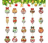 Nirecu 20 Pièces Diamond Painting Noel,5D Peinture Diamant Noël Porte ouble Face à Faire pour Enfant et Adultes,DIY Diamant Painting Deco Kit, pour Décoration de Sapin de Noël