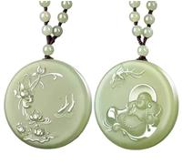 NIRNHYRUR Collier d'émeraude Collier Pendentif Bouddha Rieur Maitreya en Jade jadéite, Cordon Agate Pleine de Perles, amulette Porte-Bonheur, prospérité et Paix