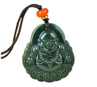 NIRNHYRUR Collier d'émeraude Pendentif Bouddha Maitreya en Jade Vert Naturel Pur, sculpté à la Main, Porte-Bonheur et Symbole de Joie Rire