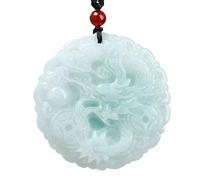 NIRNHYRUR Collier d'émeraude Pendentif en Jade Blanc Naturel, Collier Dragon, Bijou Porte-Bonheur sculpté à la Main, Accessoire de Mode for Homme et Femme
