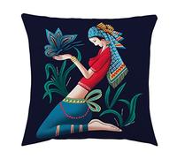 NIRNHYRUR Coussin brodé Housse de Coussin Style Yunnan Dai, 2 pièces, taies d'oreiller décoratives carrées en Coton et Lin, décorations de Ferme(L)