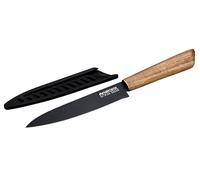 Nirosta 41872 Couteau d’Office Universel 24 cm, Lame Acier Inoxydable avec Revêtement Antiadhésif sans PFAS, Légumes Fruits Fromages, Manche Bois Acacia Certifié FSC™, Protège-Lame PP recyclé, Noir