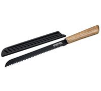 Nirosta 41874 Couteau à Pain 33,5 cm, Lame Crantée Acier Inoxydable Revêtement Antiadhésif sans PFAS, Coupe Pains Brioches Gâteaux, Manche Bois Acacia Certifié FSC™, Protège-Lame PP recyclé, Noir