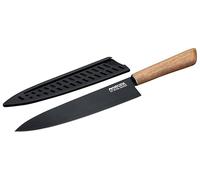 Nirosta 41876 Couteau de chef 33 cm, Lame Large Acier Inoxydable Revêtement Antiadhésif sans PFAS, Couper Viande Poisson Légumes Fruits, Manche Bois Acacia Certifié FSC™, Protège-Lame PP recyclé, Noir