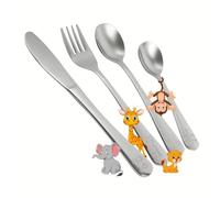 Nirosta Ensemble de Couverts pour Enfants Safari 4pcs - Set de 4 ustensiles avec adorables motifs animaliers - Comprend petite et grande cuillère, couteau et fourchette - Pour enfants dès 3 ans