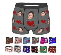 Nirusetty Boxer personnalisé pour homme, boxer avec mon visage sur eux, sous-vêtements de Noël pour homme, cadeaux mignons pour petit ami, Cœur rouge - Gris, S