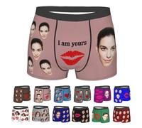 Nirusetty Boxer personnalisé pour homme, boxer avec mon visage sur eux, sous-vêtements de Noël pour homme, cadeaux mignons pour petit ami, I Love You Lips - Rose, M