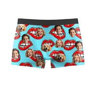 Nirusetty Boxer personnalisé pour homme, boxer en forme de cœur avec visage sur le visage, cadeau pour homme, lui, petit ami, papa, mari, anniversaire, Lèvres rouges bleues, 3XL