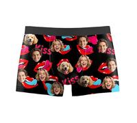 Nirusetty Boxer personnalisé pour homme, boxer en forme de cœur avec visage sur le visage, cadeau pour homme, lui, petit ami, papa, mari, anniversaire, Embrasser les lèvres et la langue, L