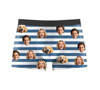 Nirusetty Boxer personnalisé pour homme, boxer en forme de cœur avec visage sur le visage, cadeau pour homme, lui, petit ami, papa, mari, anniversaire, Rayures bleues et blanches, L