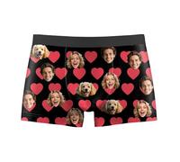 Nirusetty Boxer personnalisé pour homme, boxer en forme de cœur avec visage sur le visage, cadeau pour homme, lui, petit ami, papa, mari, anniversaire, Cœur rouge Love, L