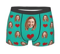 Nirusetty Boxer personnalisé pour petit ami, boxeurs personnalisés avec visage, choses pour obtenir votre petit ami mari, Cœur rouge - Vert vif, S