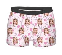 Nirusetty Boxers personnalisés pour homme avec photo de visage - Boxers amusants personnalisés pour homme - Cadeaux personnalisés pour la Saint-Valentin, Noël, XS à 3XL, Plein de petit amour rose