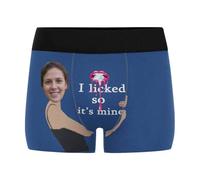 Nirusetty Boxers personnalisés pour petit ami, caleçons boxeurs personnalisés pour homme avec visage drôle mari, père, cadeaux amusants, I Licked It, So It's Mine - Left - Dark Blue, XXL