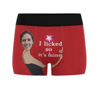 Nirusetty Boxers personnalisés pour petit ami, caleçons boxeurs personnalisés pour homme avec visage drôle mari, père, cadeaux amusants, I Licked It, So It's Mine - Left - Red, S