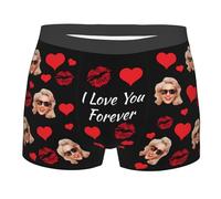Nirusetty Sous-vêtements personnalisés pour le visage des hommes, caleçons boxeurs personnalisés pour hommes avec visage, cadeaux personnalisés pour petits amis, I Love You Forever, XXL