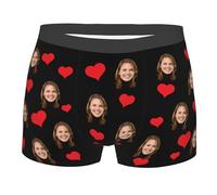 Nirusetty Sous-vêtements personnalisés pour le visage des hommes, caleçons boxeurs personnalisés pour hommes avec visage, cadeaux personnalisés pour petits amis, Cœur rouge Love 2, M