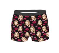 Nirusetty Sous-vêtements personnalisés pour le visage des hommes, caleçons boxeurs personnalisés pour hommes avec visage, cadeaux personnalisés pour petits amis, Lèvres roses 1, XS