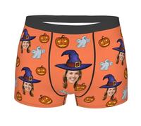 Nirusetty Sous-vêtements personnalisés pour le visage des hommes, caleçons boxeurs personnalisés pour hommes avec visage, cadeaux personnalisés pour petits amis, Joyeux Halloween 1, L