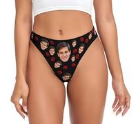 Nirusetty String personnalisé pour femme, string personnalisé avec photos de visage, culotte hipster avec photo de visage, cadeau pour elle épouse, Imprimé lèvres rouges - Flirty Love, L