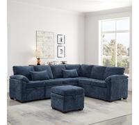 Nirvaer Canapé sectionnel d'angle en forme de L pour des réunions douillettes, chenille confortable avec ottoman de rangement, 7 places, bleu foncé