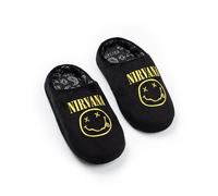 Nirvana Chaussons mules unisexes noirs avec logo pour enfants pour enfants avec le nom du groupe | Confort et chaussants faciles | Idéal pour se détendre sur le thème de la musique
