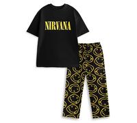 Nirvana Ensemble Pyjama Homme Noir Manches Courtes Jambes Longues | Vêtement de Nuit Classique à col Rond avec Logo | Tenues de Nuit et de détente sur Le thème de la Musique