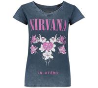 Nirvana Flowers Femme T-Shirt Manches Courtes Marine 100% Coton Regular