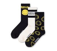 Nirvana Lot de 3 paires de chaussettes mollet noires, blanches et jaunes pour homme | Lot de 3 paires avec logo classique et smiley | Chaussettes de tous les jours