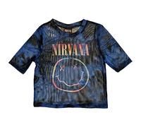 Nirvana Mesh Crop Top T Shirt Pastel Smile Band Logo Nouveau Officiel Femme Bleu Size XXS