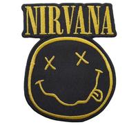 Nirvana Patch Band Logo And Smiley Nouveau Officiel Noir Woven Iron On 105 X