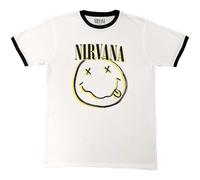 Nirvana Ringer T Shirt Double Smile Band Logo Nouveau Officiel Unisex Blanc