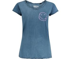 Nirvana Smile Logo Femme T-Shirt Manches Courtes Bleu M 100% Coton Regular/Coupe Standard