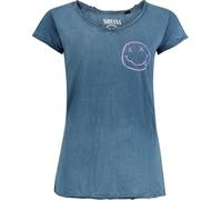 Nirvana Smile Logo Femme T-Shirt Manches Courtes Bleu XL 100% Coton Regular/Coupe Standard