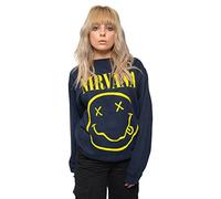 Nirvana Sweat-Shirt Jaune Smile Band Logo Nouveau Officiel Unisex Navy Bleu Size M