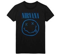 Nirvana T Shirt Bleu Smile Band Logo Nouveau Officiel Homme Noir Size XXL