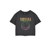 Nirvana T-shirt court gris à manches courtes pour femme | Haut court graphique avec logo arc-en-ciel | Vêtements vintage du groupe Grunge | Cadeau de musique pour femme, gris, XXL