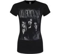 Nirvana T-shirt Femme Faded Faces Manches courtes Noir S 100% coton Coupe standard