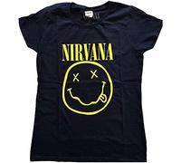 Nirvana T Shirt Jaune Smile Band Logo Nouveau Officiel Femme Skinny Fit Navy Size XS