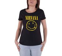 Nirvana T Shirt Jaune Smiley Band Logo Nouveau Officiel Femme Skinny Fit Size S