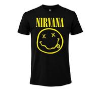 Nirvana T-shirt pour homme, motif smiley, noir, 100 % coton, coupe régulière