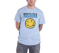 Nirvana T Shirt Smile Bleu Band Logo Nouveau Officiel Homme Light Bleu Taille S