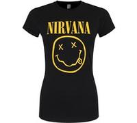 Nirvana T-Shirt Smiley Logo Femme Noir - Taille XL Noir G