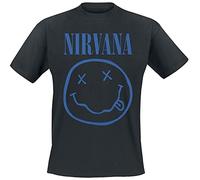 Nirvana T-shirt Blue Happy Face Unisex Black XL