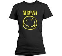 Nirvana T-shirt Yellow Happy Face Womens Black 2XL